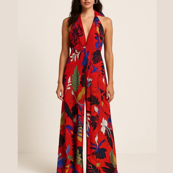 Cantao Bold Red Floral Sleeveless Jumpsuit - Picture 1 of 9